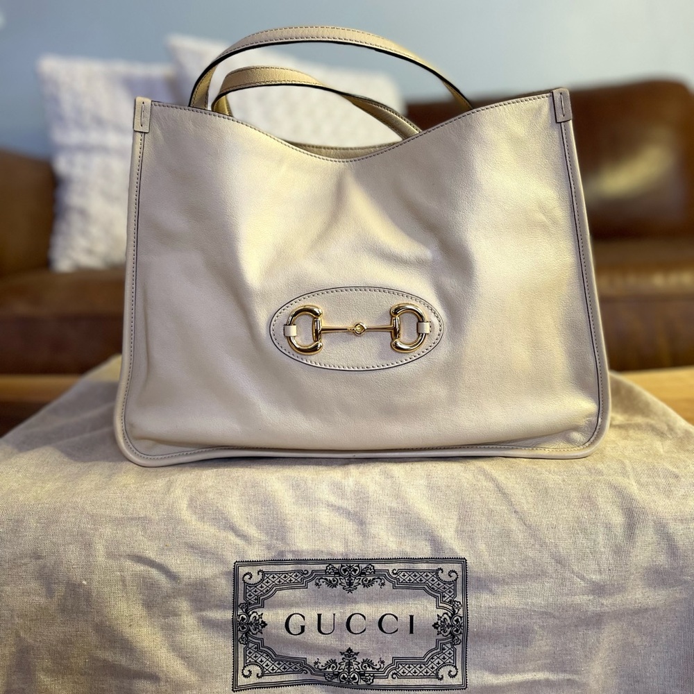 COPY - White Gucci Horsebit 1955 leather tote bag, crafted in Italy.